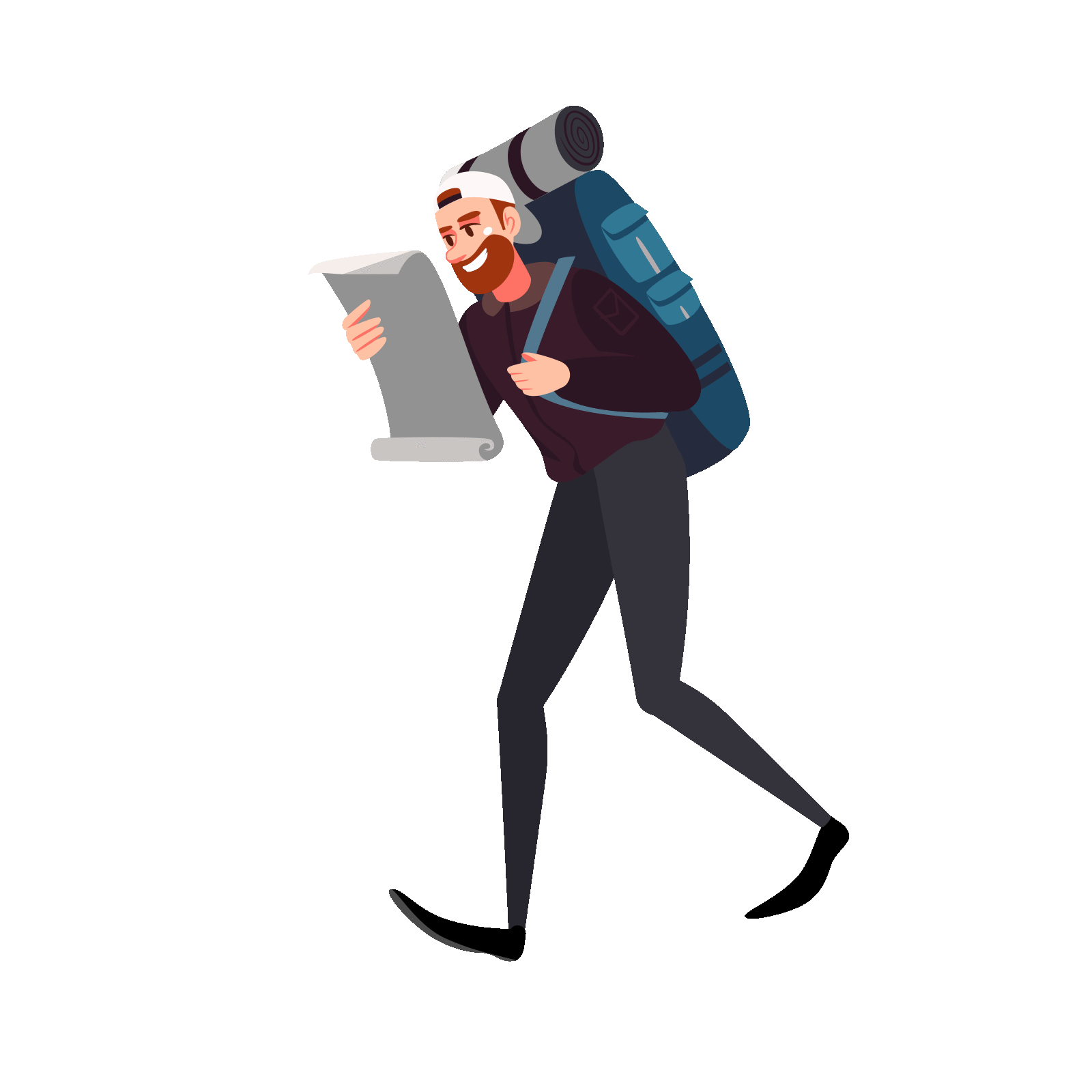 Traveler with backpack and map